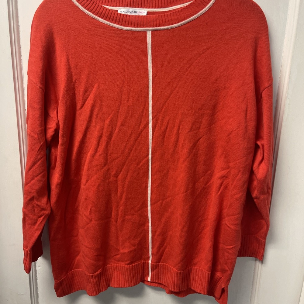 Isaac Mizrahi Live!  Sweater Size Small Orange With White Stripe